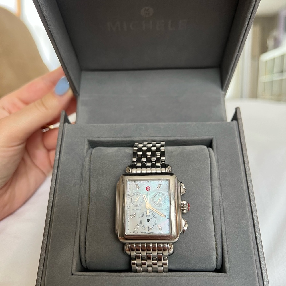 Michele deco watch, silver